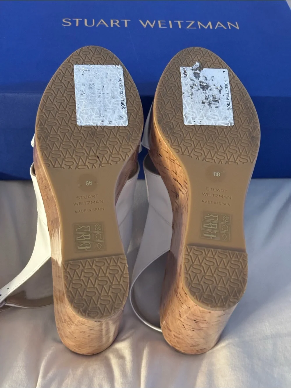 Stuart Weitzman White Patent Cork Platform Wedges - Picture 7 of 14